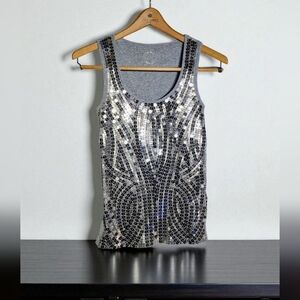Michael Kors S Metallic Silver Sequin Tank Top